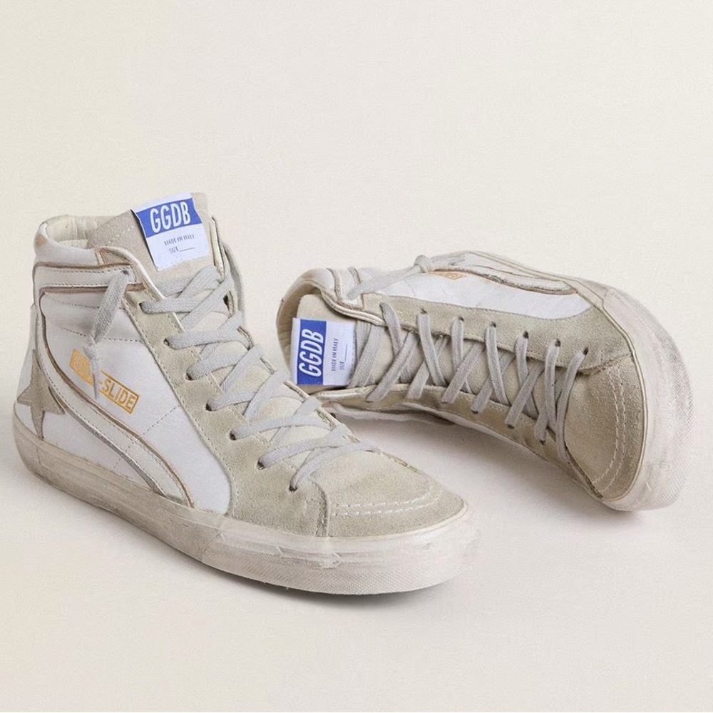 Golden Goose White and Beige High-Top Sneakers